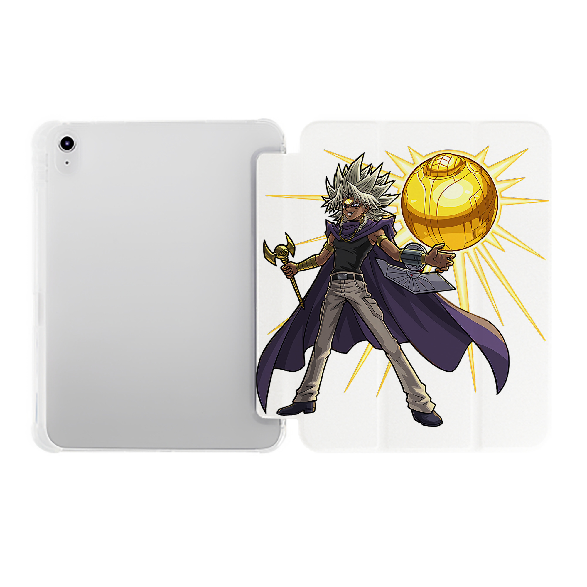 （画像用） 遊☆戯☆王 Yu-Gi-Oh! IPad ケース ペン収納付き 三つ折りスタンド PUレザー×シリコン 対応機種9.5/10.5/10.9インチ